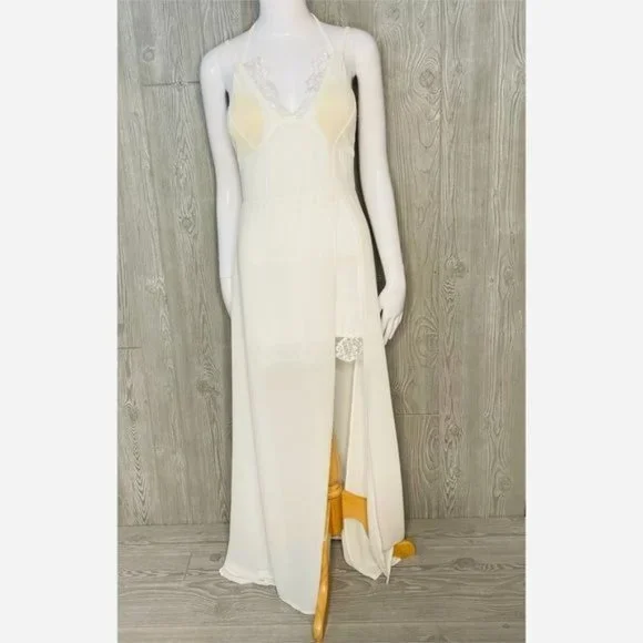zara sheer white dress Zara Woman Lace Eyelet Halter Midi Dress White Sheer Boho Small Back Zip